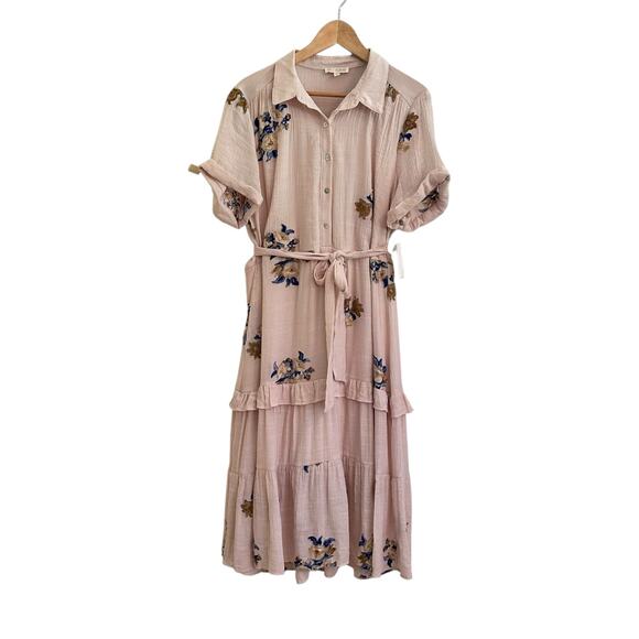 NWT Fig + Flower Floral Embroidered Tiered Midi Dress Sz XL - Picture 7 of 7